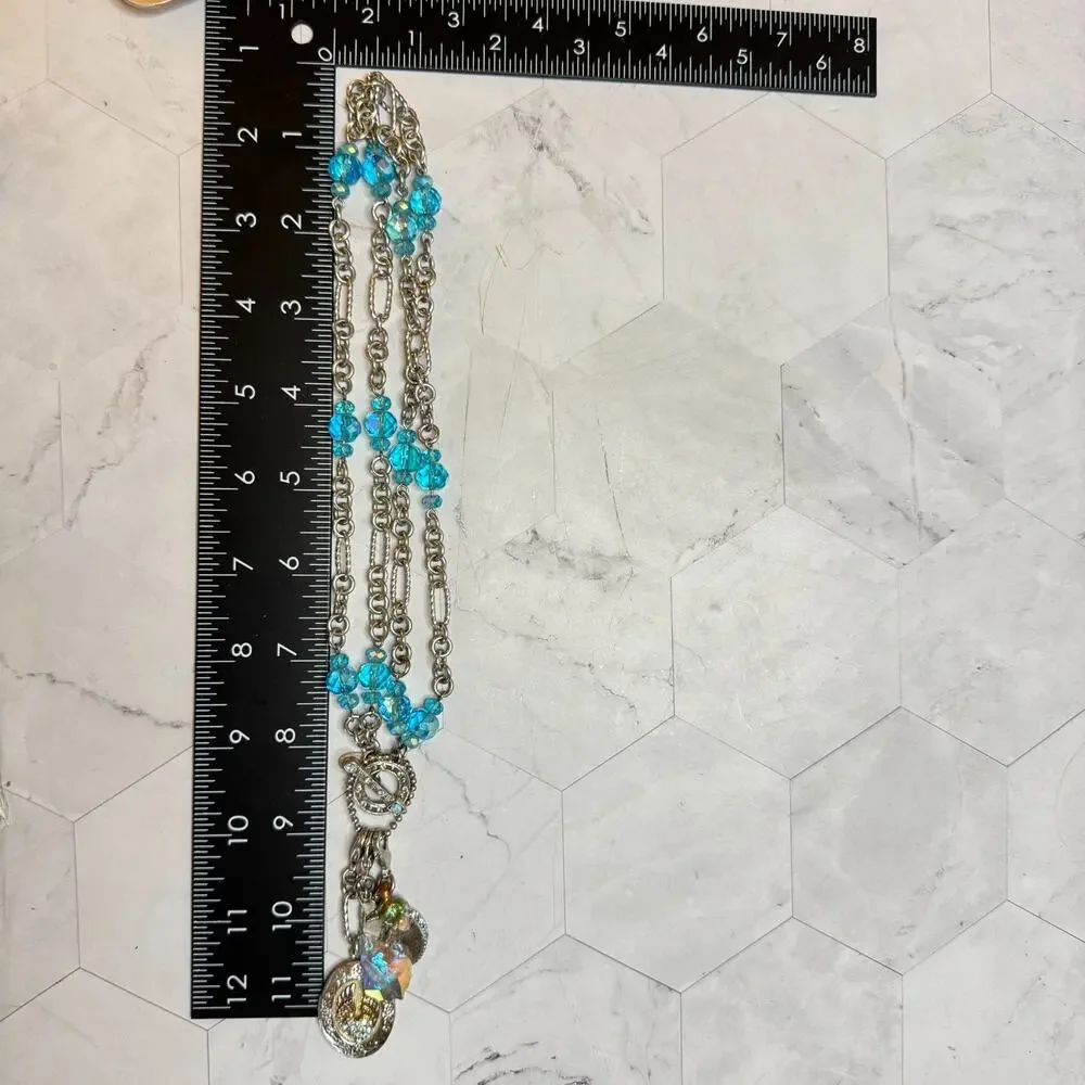 Kirks Folly Necklace I Remember You By Heart Silver Tone Locket Charms Blue Bead